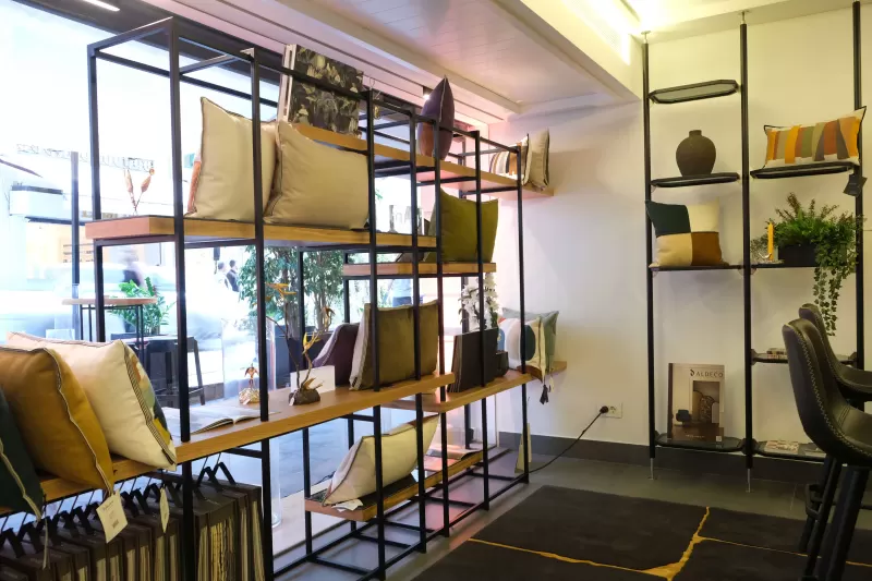 Shelves of cushions and accessories